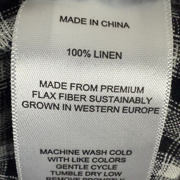 QUINCE 100% European Linen Button Front Dress Khaki Black Gingham L - Picture 11 of 13